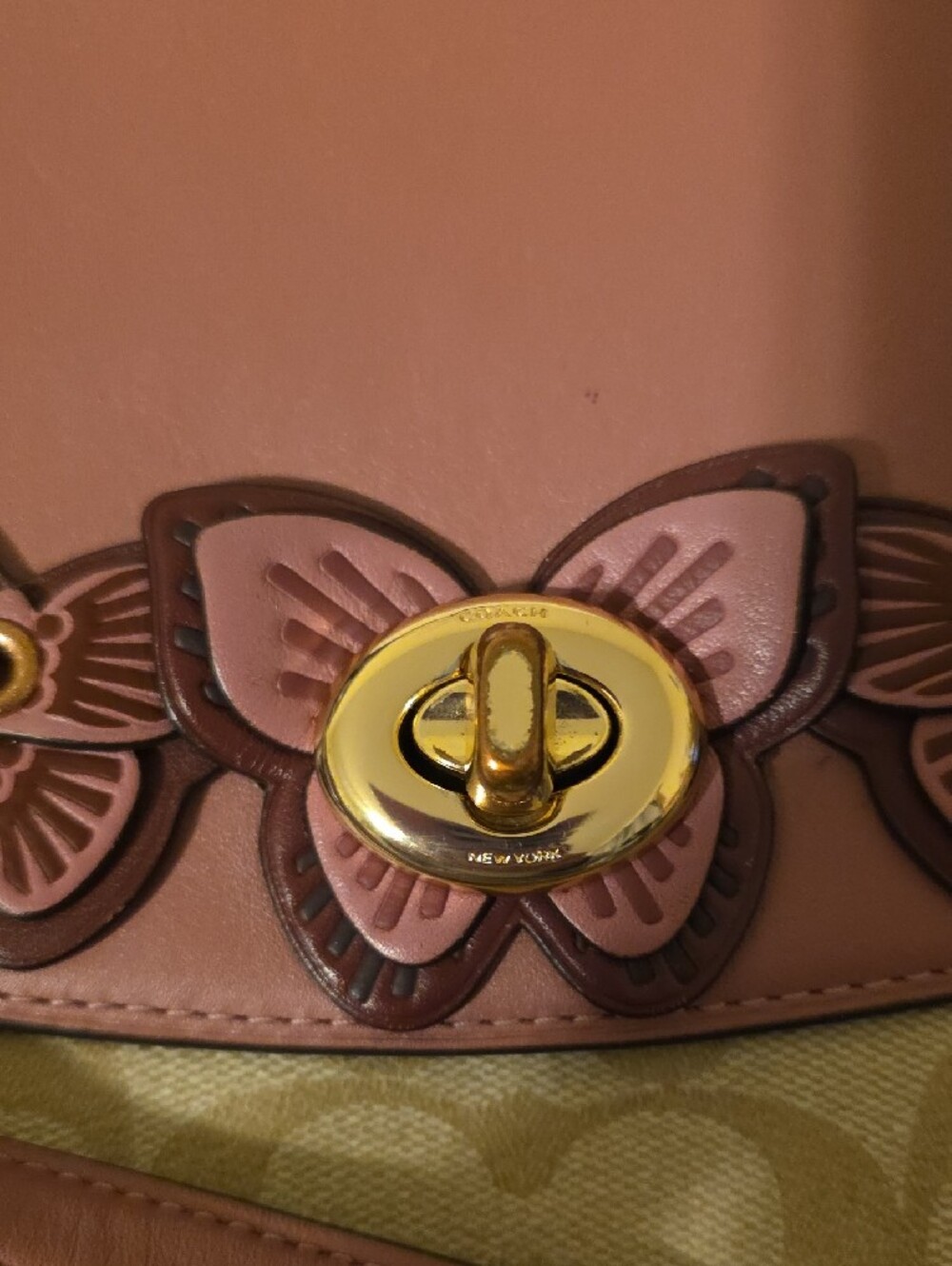 Coach Pink Leather & Signature Canvas Satchel with Butterfly Accents - Picture 9 of 12